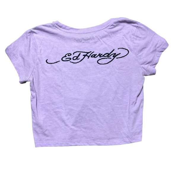 Ed Hardy Baby Tee Prurple Traditional Graphic Y2K Size Medium - Picture 2 of 5